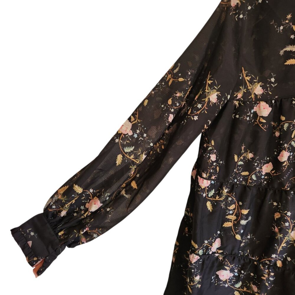 AllSaints Mindy Black Floral Trapeze Short Dress Sheer Whimsigoth Fairycore 6 - Picture 10 of 12